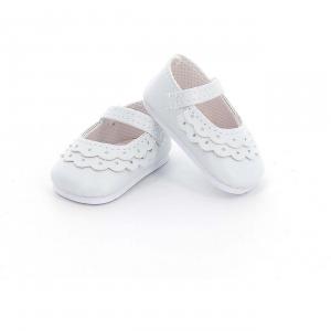 Chaussures blanches à bride avec dentelle pour poupée T39 à 48cm - Petitcollin - 603923